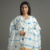 Blue - Shibori Tie-Dye Handloom Chanderi Silk Dupatta with Zari Border 66