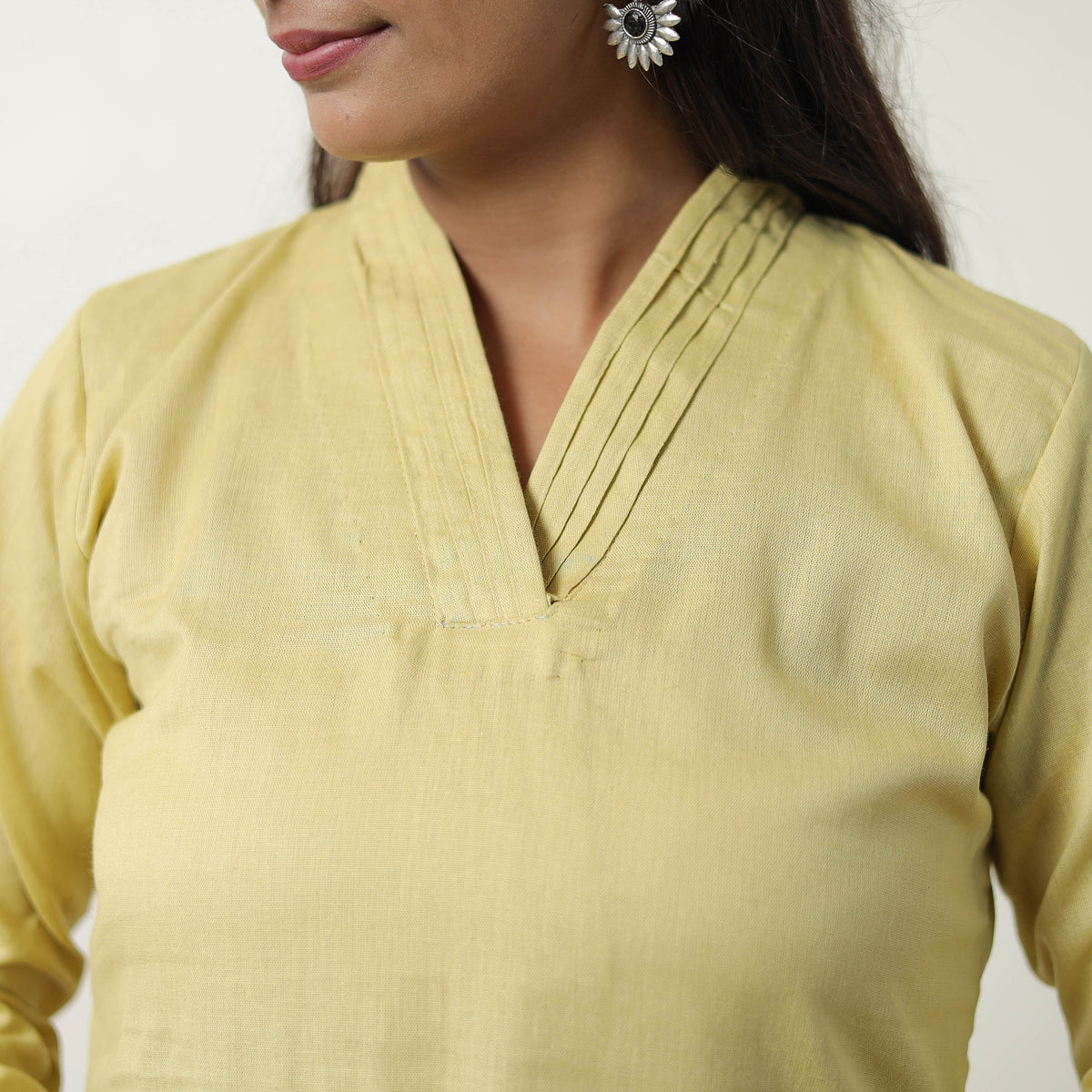 Rasika Pastel Yellow Flex Cotton Short Plain Kurta