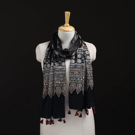 Ajrakh Hand Block Print Natural Dyed Mashru Silk Stole 07