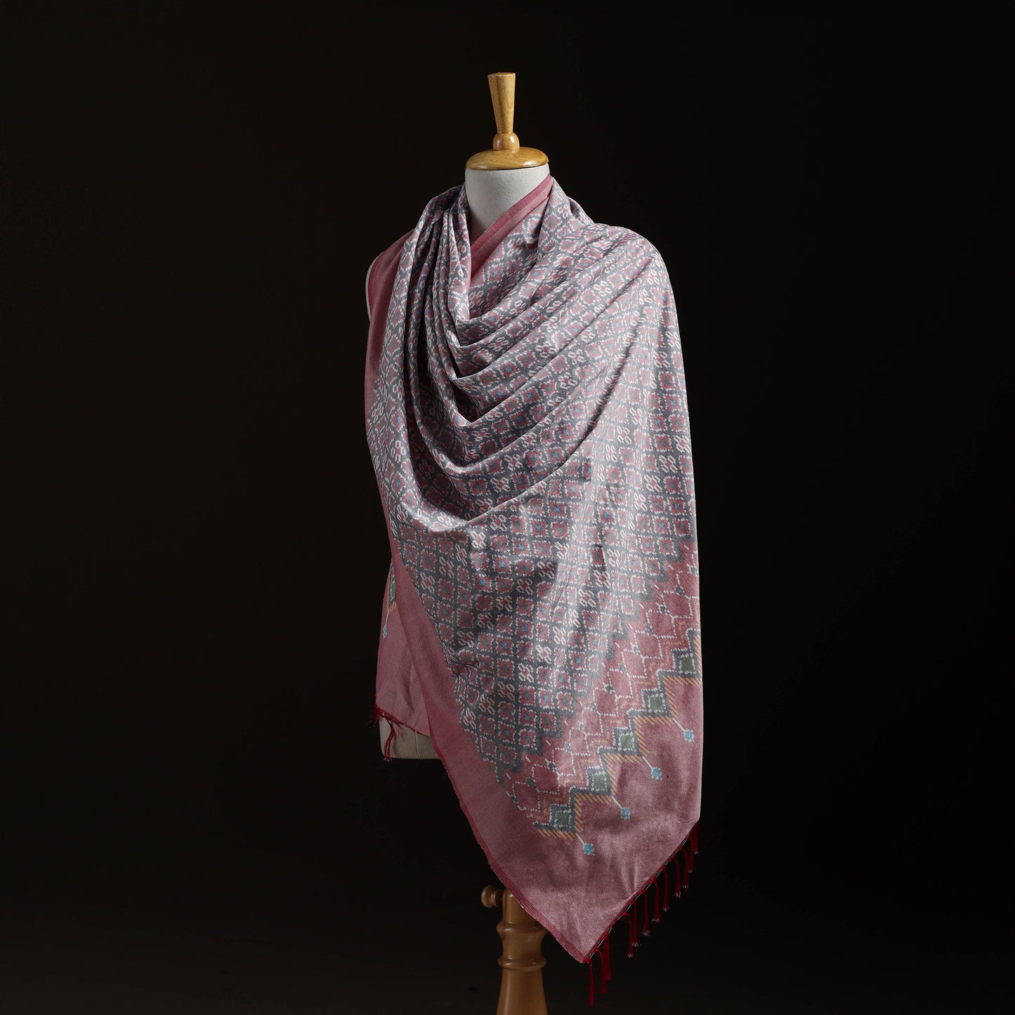 Pochampally Ikat Pure Handwoven Merino Wool x Silk Shawl 02