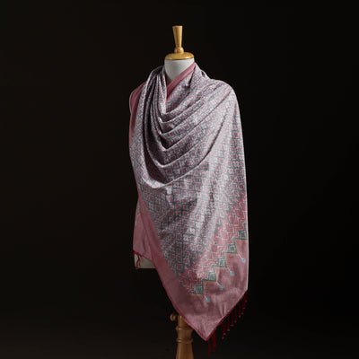 Pochampally Ikat Pure Handwoven Merino Wool x Silk Shawl 02