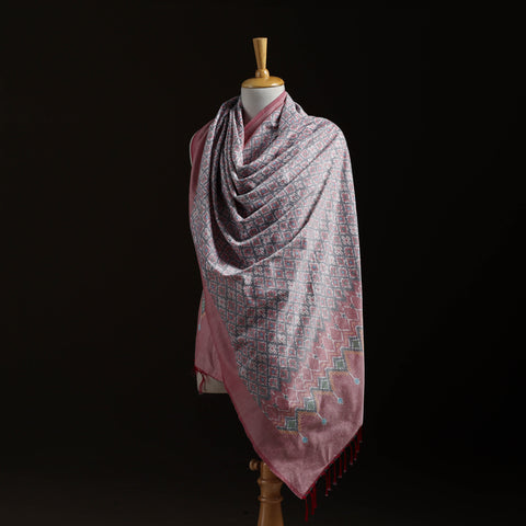 Pochampally Ikat Pure Handwoven Merino Wool x Silk Shawl 02
