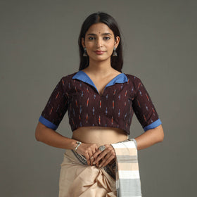 Maroon - pochampally cotton stitched ikat blouse 11