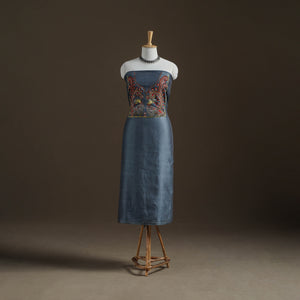 Blue - Handpainted Srikalahasti Handloom Chanderi Silk Unstitched Kurta (2.3M) 27