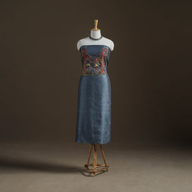 Blue - Handpainted Srikalahasti Handloom Chanderi Silk Unstitched Kurta (2.3M) 27