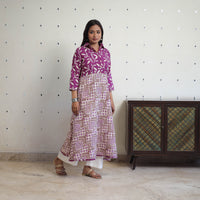 Purple - Cotton A-Line Batik Print Kurta 02