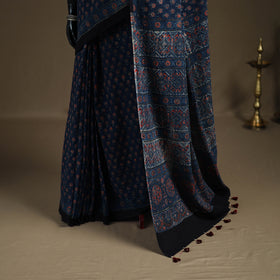Ajrakh Hand Block Print Natural Dyed Pure Mul Cotton Saree 05