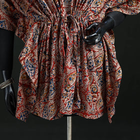 Red - Kalamkari Hand Block Print Natural Dyed Cotton Kaftan (Short) 32
