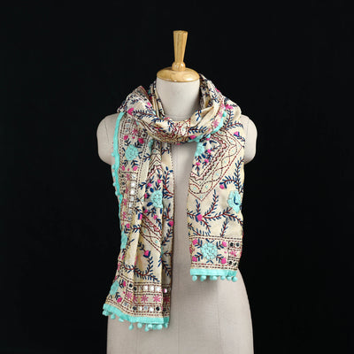 Ranihati Chanderi Silk Hand Embroidered Stole with Pom Pom 245