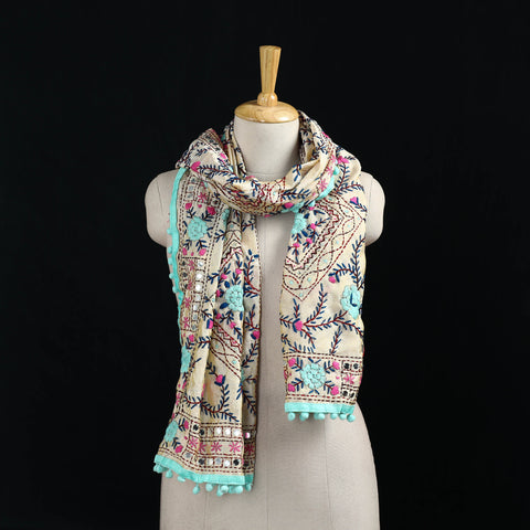 Ranihati Chanderi Silk Hand Embroidered Stole with Pom Pom 245