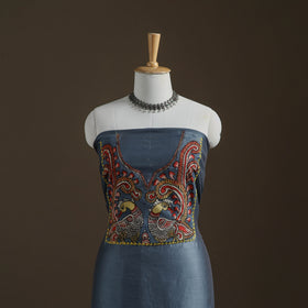 Blue - Handpainted Srikalahasti Handloom Chanderi Silk Unstitched Kurta (2.3M) 27