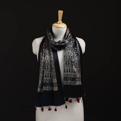 Ajrakh Hand Block Print Natural Dyed Mashru Silk Stole 08