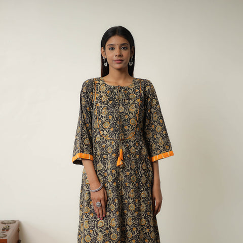 Black - Natural Dyed Block Print Cotton Kalamkari Kurta 06