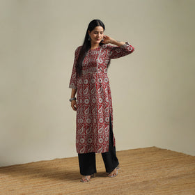 Red - Bagh Hand Block Print Natural Dyed Cotton Straight Kurta for women 06