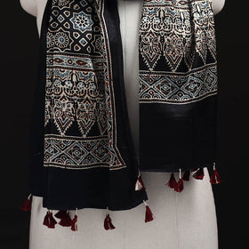 Ajrakh Hand Block Print Natural Dyed Mashru Silk Stole 09