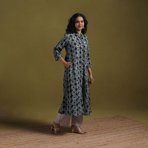 Cotton Hand Block Batik Print A-Line Kurta for women 11