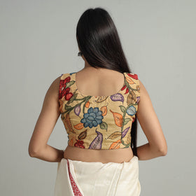 Yellow - Srikalahasti Handpainted Penwork Kalamkari Chanderi Silk Stitched Blouse 03