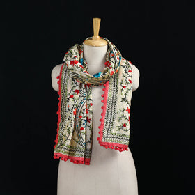 Ranihati Chanderi Silk Hand Embroidered Stole with Pom Pom 247