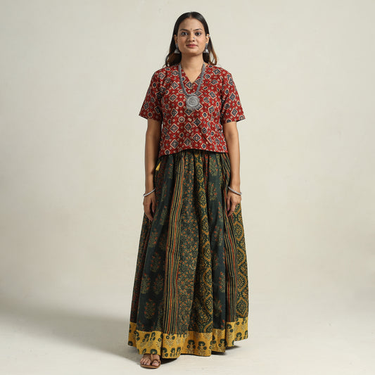 Ajrakh Block Printed 24 Kali Patchwork Cotton Long Skirt 33
