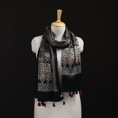 Ajrakh Hand Block Print Natural Dyed Mashru Silk Stole 09