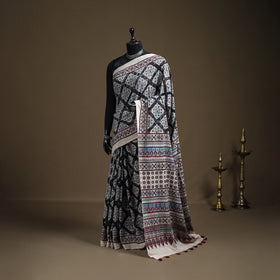 Ajrakh Hand Block Print Natural Dyed Pure Mul Cotton Saree 06