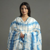 Blue - Shibori Tie-Dye Handloom Chanderi Silk Dupatta with Zari Border 67