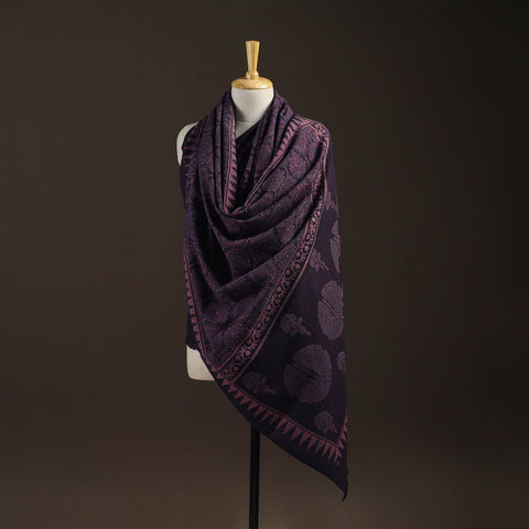 Merino Wool Natural Dyed Handwoven Hand Block Ajrakh Print Shawl 07