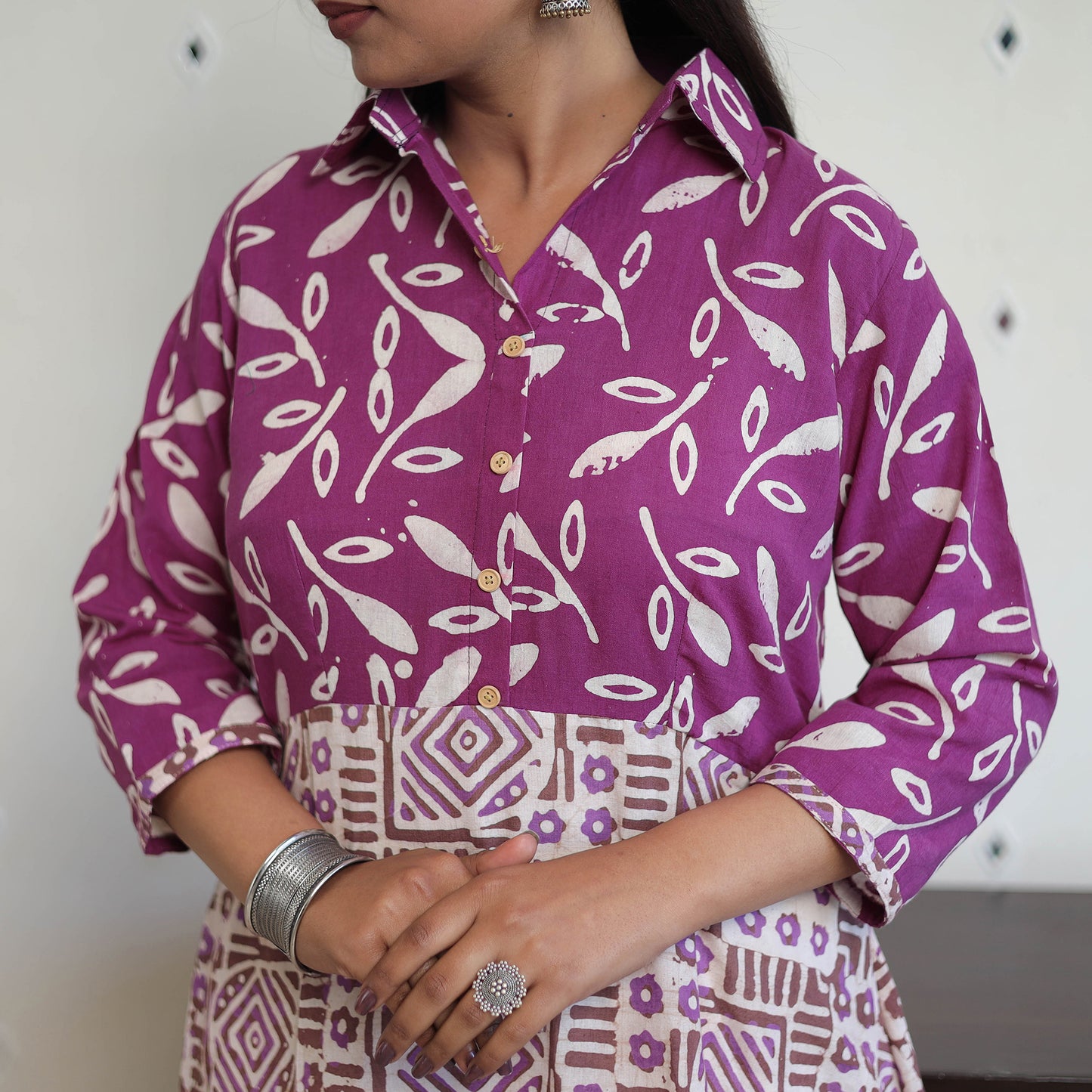 Purple - Cotton A-Line Batik Print Kurta 02