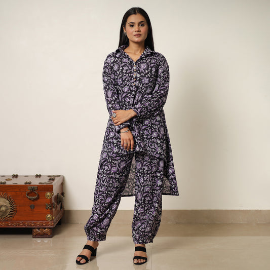 Black - Sanganeri Block Printed Cotton Co-Ord Set 04