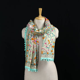 Ranihati Chanderi Silk Hand Embroidered Stole with Pom Pom 248