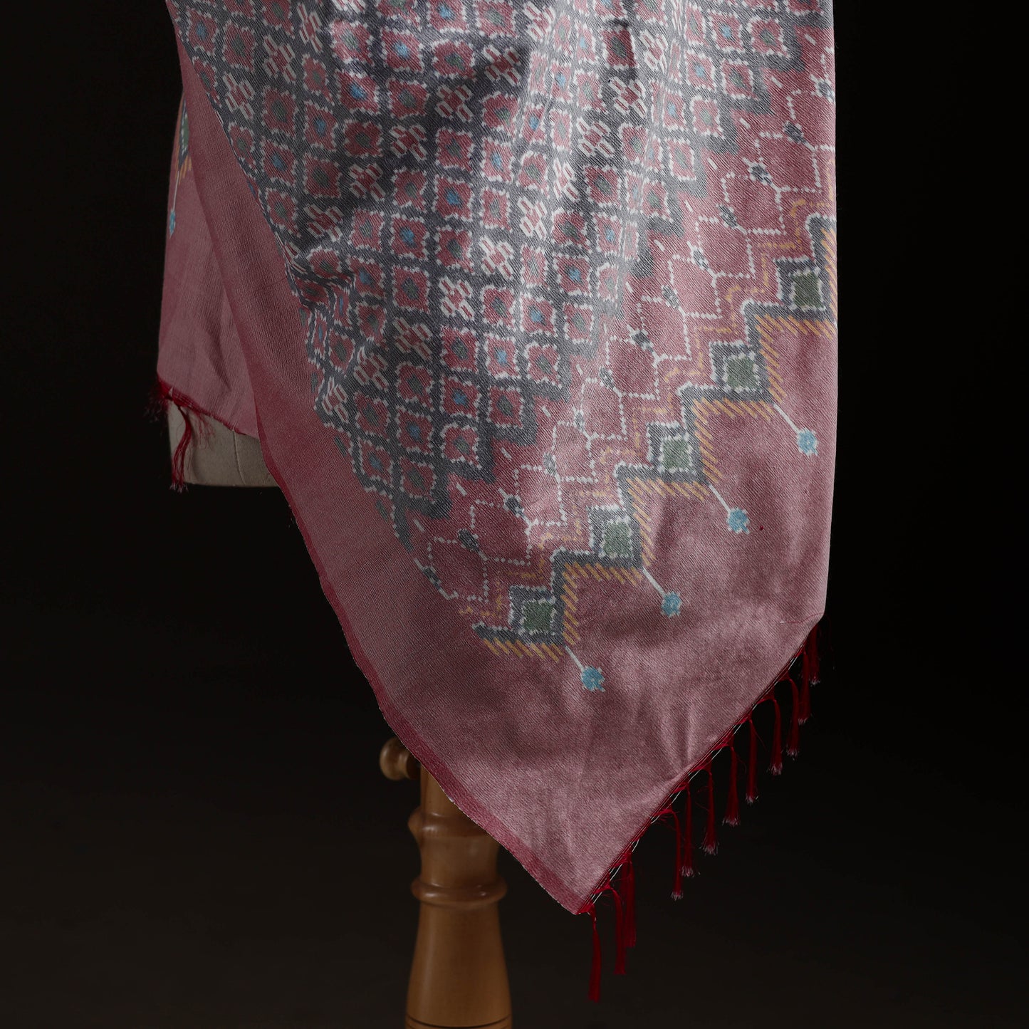 Pochampally Ikat Pure Handwoven Merino Wool x Silk Shawl 02