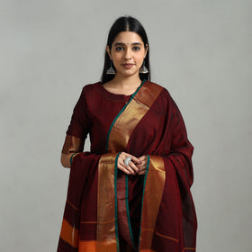 Maroon - Cotton Dharwad Kurta Set with Palazzo & Dupatta 10