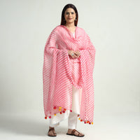 Pink - Leheriya Tie-Dye Kota Doria Cotton Dupatta with Tassels 51