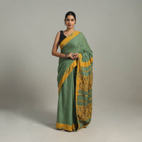 Green - Applique Patchwork Mul Cotton Tagai Ajrakh Saree 12