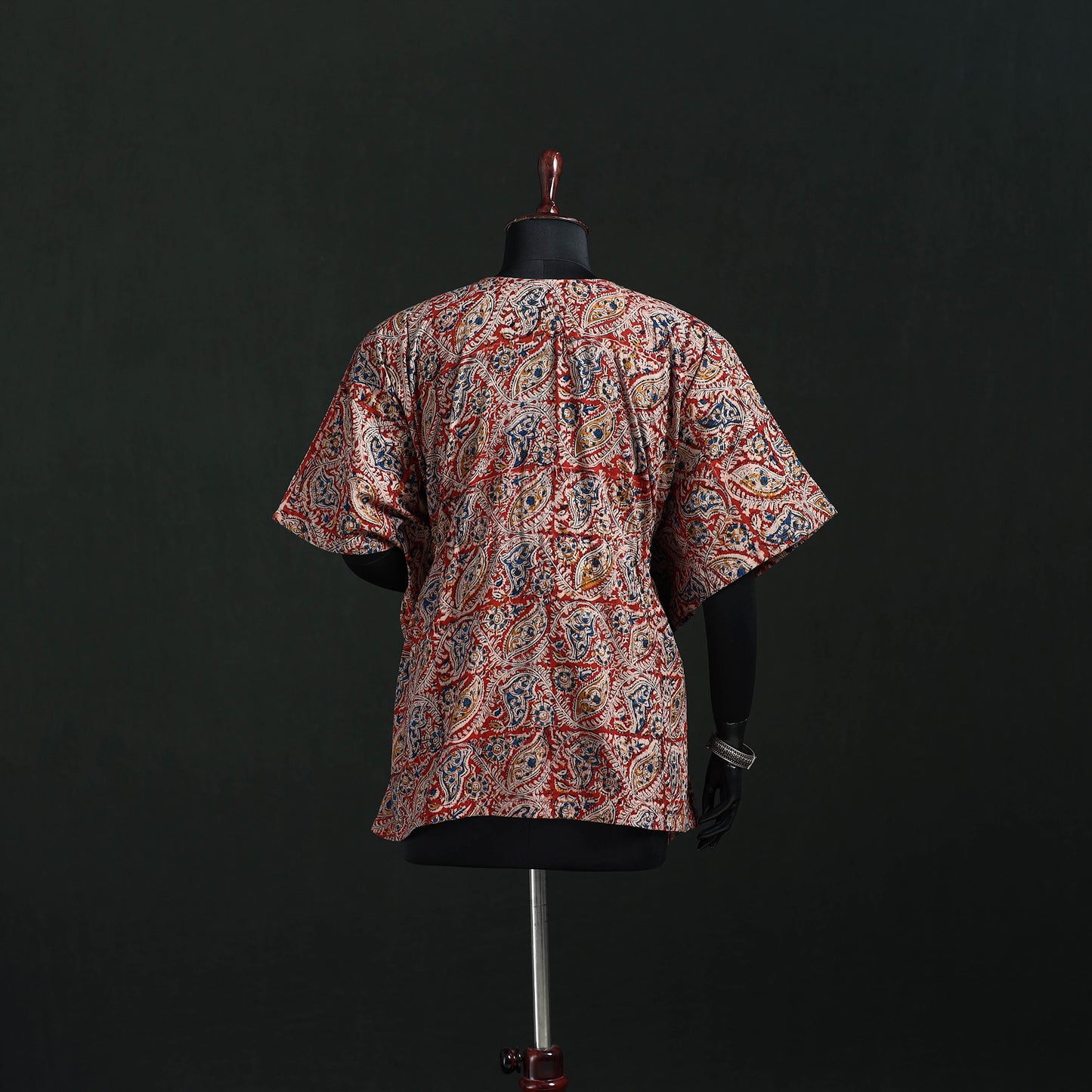 Red - Kalamkari Hand Block Print Natural Dyed Cotton Kaftan (Short) 32
