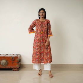 Red - Natural Dyed Block Print Cotton Kalamkari Kurta 07