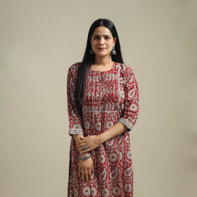 Red - Bagh Hand Block Print Natural Dyed Cotton Straight Kurta for women 06