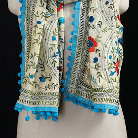 Ranihati Chanderi Silk Hand Embroidered Stole with Pom Pom 249