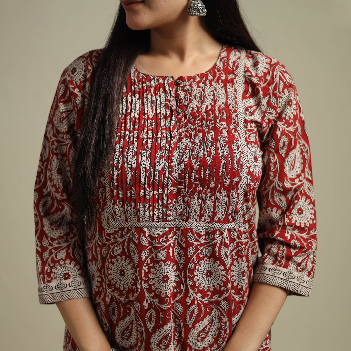 Red - Bagh Hand Block Print Natural Dyed Cotton Straight Kurta for women 06