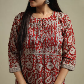 Red - Bagh Hand Block Print Natural Dyed Cotton Straight Kurta for women 06