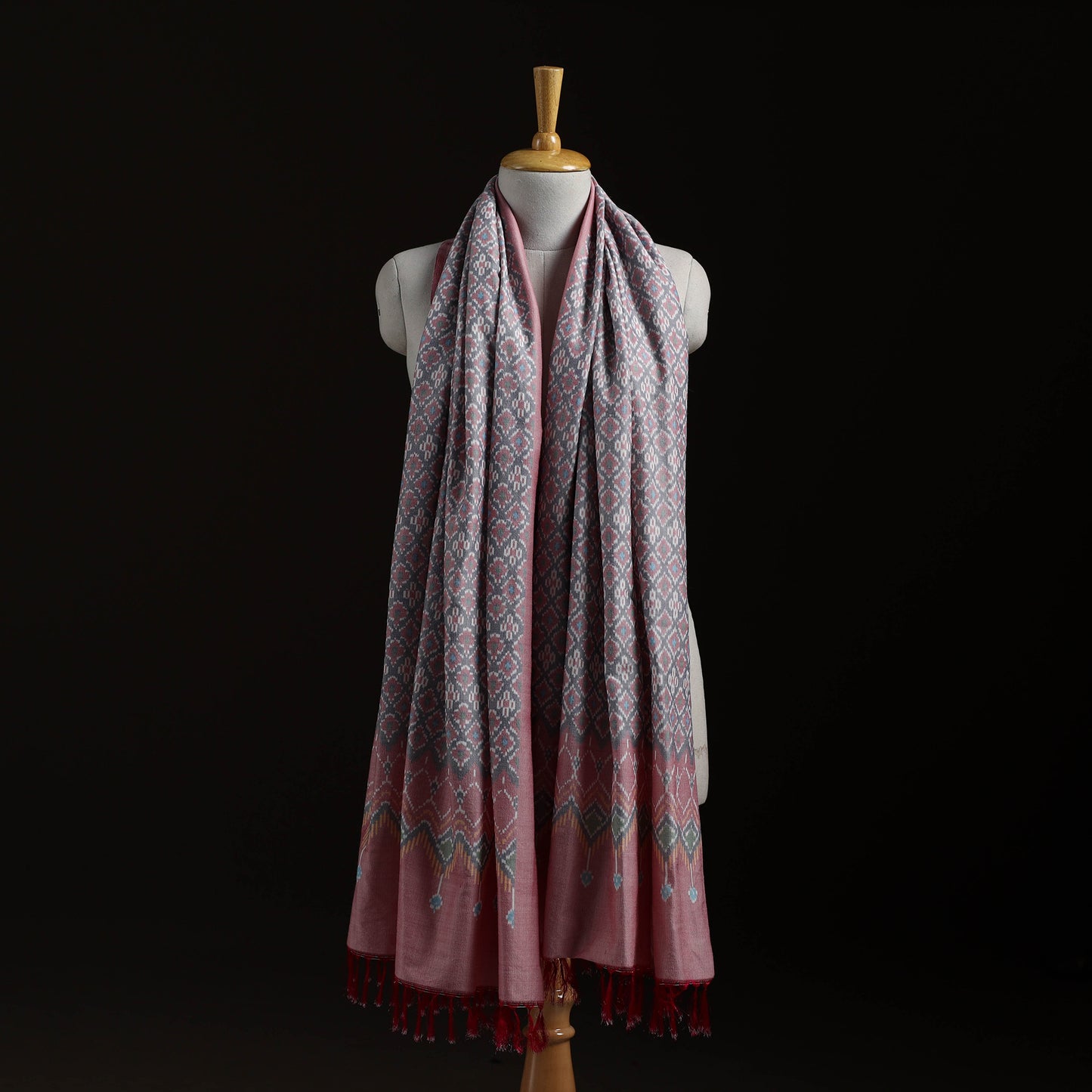 Pochampally Ikat Pure Handwoven Merino Wool x Silk Shawl 02