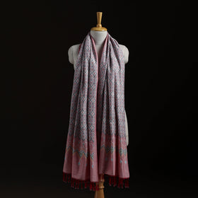 Pochampally Ikat Pure Handwoven Merino Wool x Silk Shawl 02