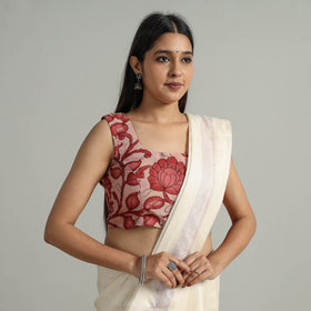 Buy Srikalahasti Handpainted Penwork Kalamkari Chanderi Silk Stitched Blouse 02 Online at iTokri.com