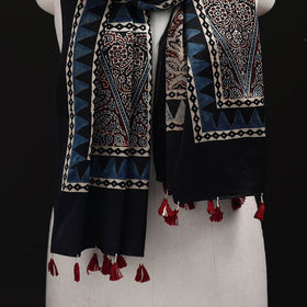 Ajrakh Hand Block Print Natural Dyed Mashru Silk Stole 10