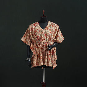 Orange - Kalamkari Hand Block Print Natural Dyed Cotton Kaftan (Short) 35