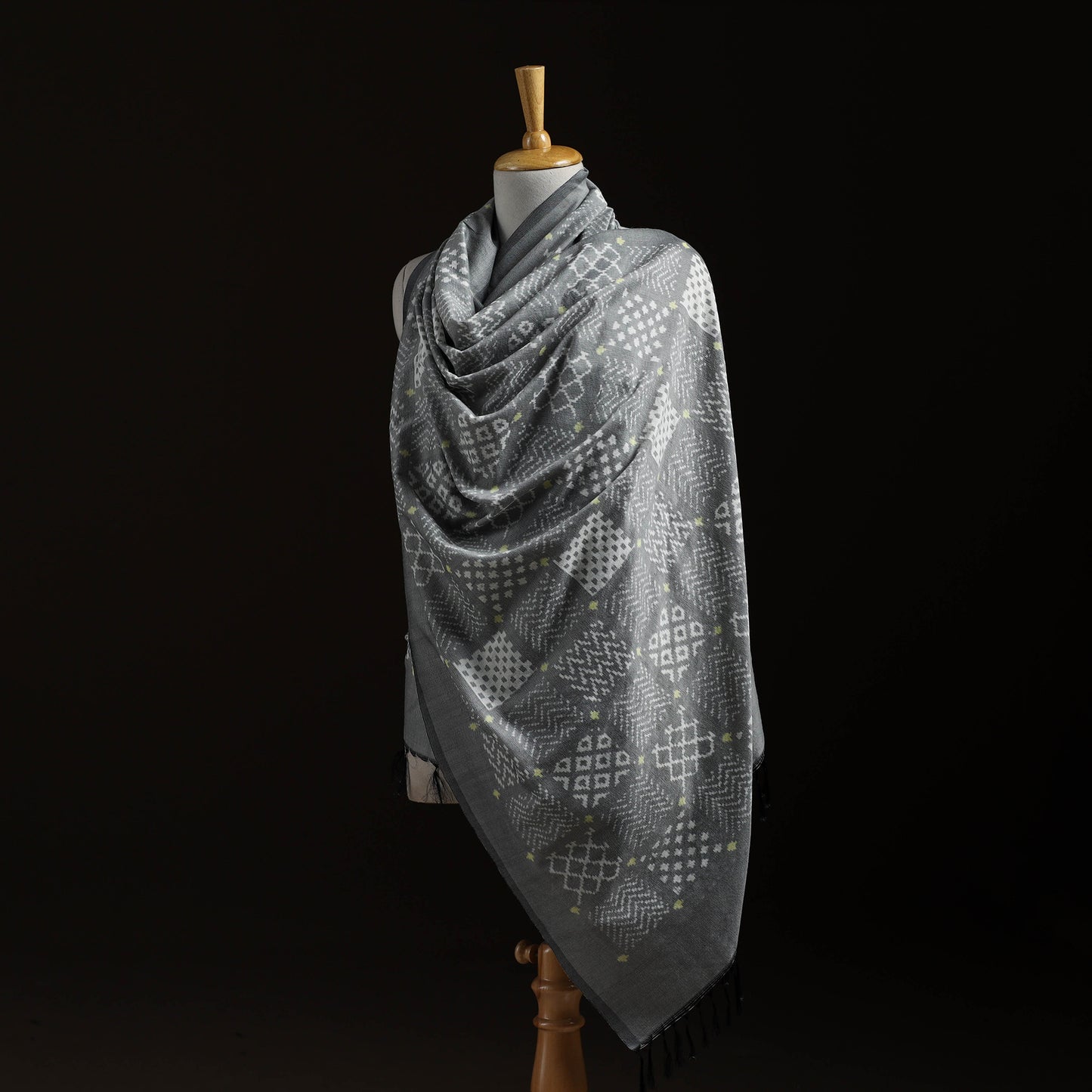 Pochampally Ikat Pure Handwoven Merino Wool x Silk Shawl 03