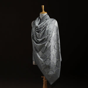 Pochampally Ikat Pure Handwoven Merino Wool x Silk Shawl 03