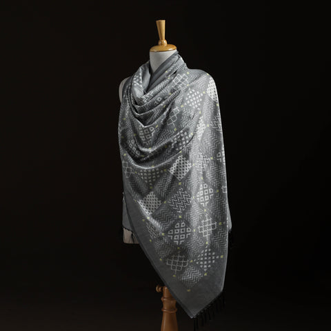 Pochampally Ikat Pure Handwoven Merino Wool x Silk Shawl 03
