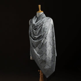 Pochampally Ikat Pure Handwoven Merino Wool x Silk Shawl 03