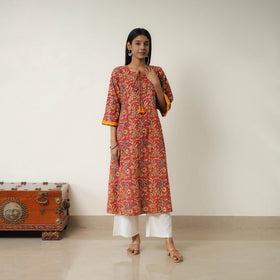 Red - Natural Dyed Block Print Cotton Kalamkari Kurta 07